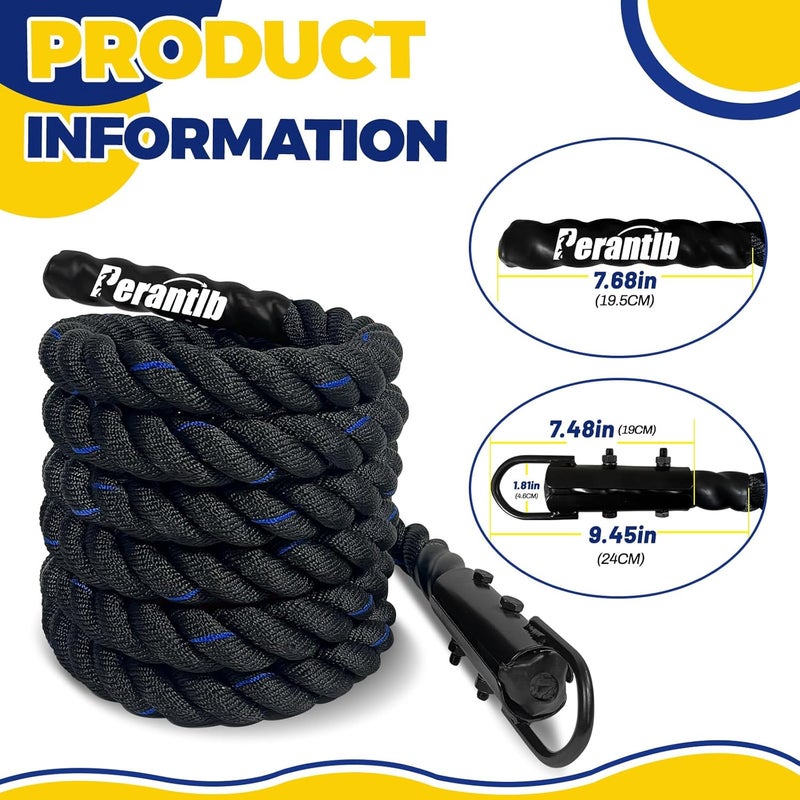 Perantlb حبل تسلق من البوليستر 100% مع خطافات - قدرة تحميل ثقيلة 1000 رطل، قطر 1.5 بوصة، أطوال 10، 15، 20، 25، 30، 50 قدم للتسلق على الصخور في الهواء الطلق، الإنقاذ والهروب (10 قدم) - Image 2